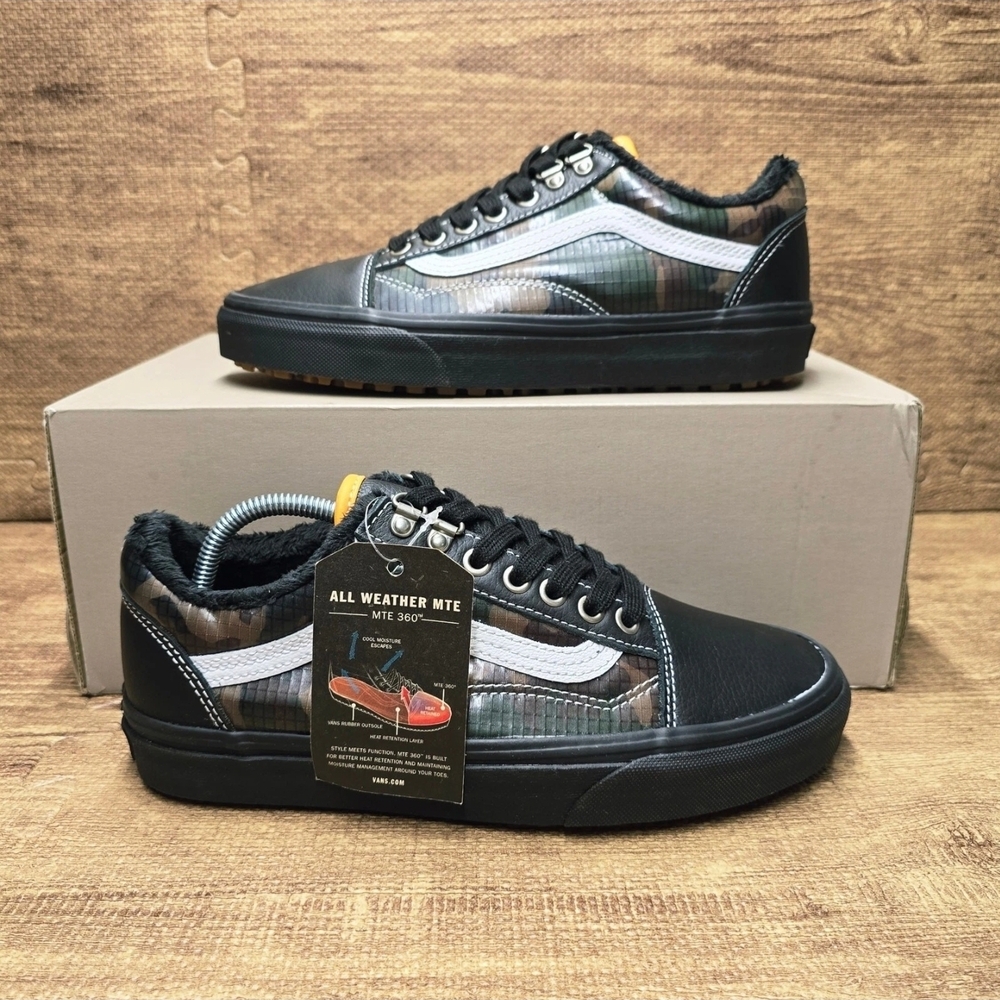 Vans Old Skool MTE Black Camo Sneakers Skate Shoes Men 6.5 Women 8 Faux Fur